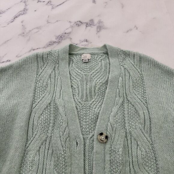 A New Day Target Womens Chunky Cardigan Sweater Size L Mint Green Cable Knit - Picture 2 of 12